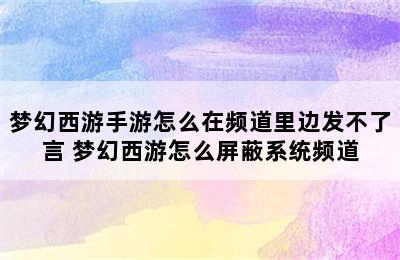 梦幻西游手游怎么在频道里边发不了言 梦幻西游怎么屏蔽系统频道